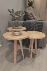 Set 3 masute cu picior de lemn