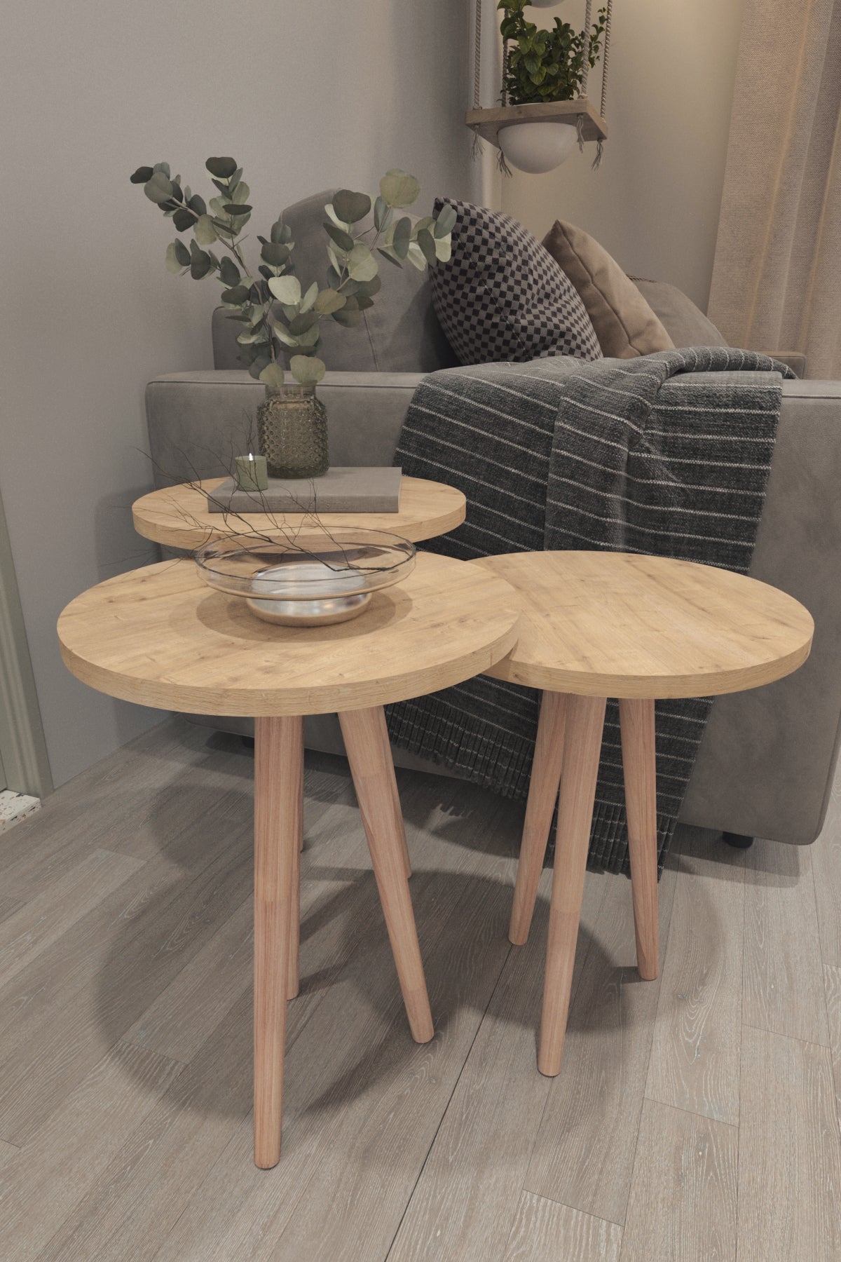 Set 3 Masute Cu Picior De Lemn